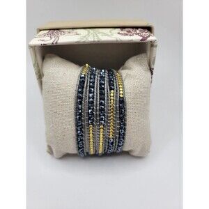 NWT Nakamol Boho Blue And Gold Wrap Bracelet 5 Layer Faceted Metallic Beads